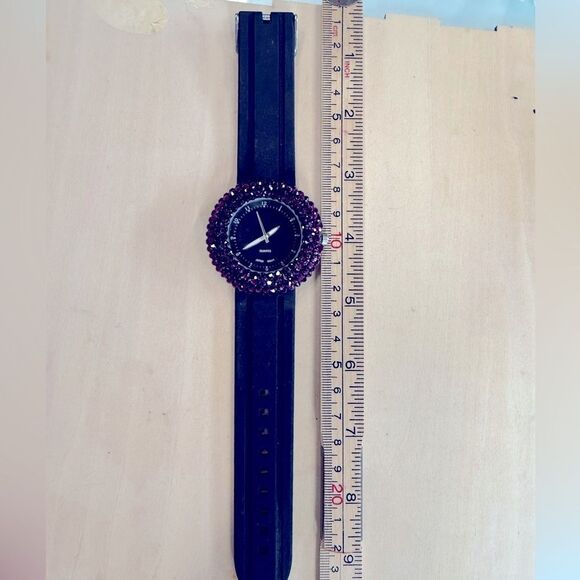 Gorgeous generic quartz watch new battery rubber band so much bling PURPLE - Picture 6 of 8